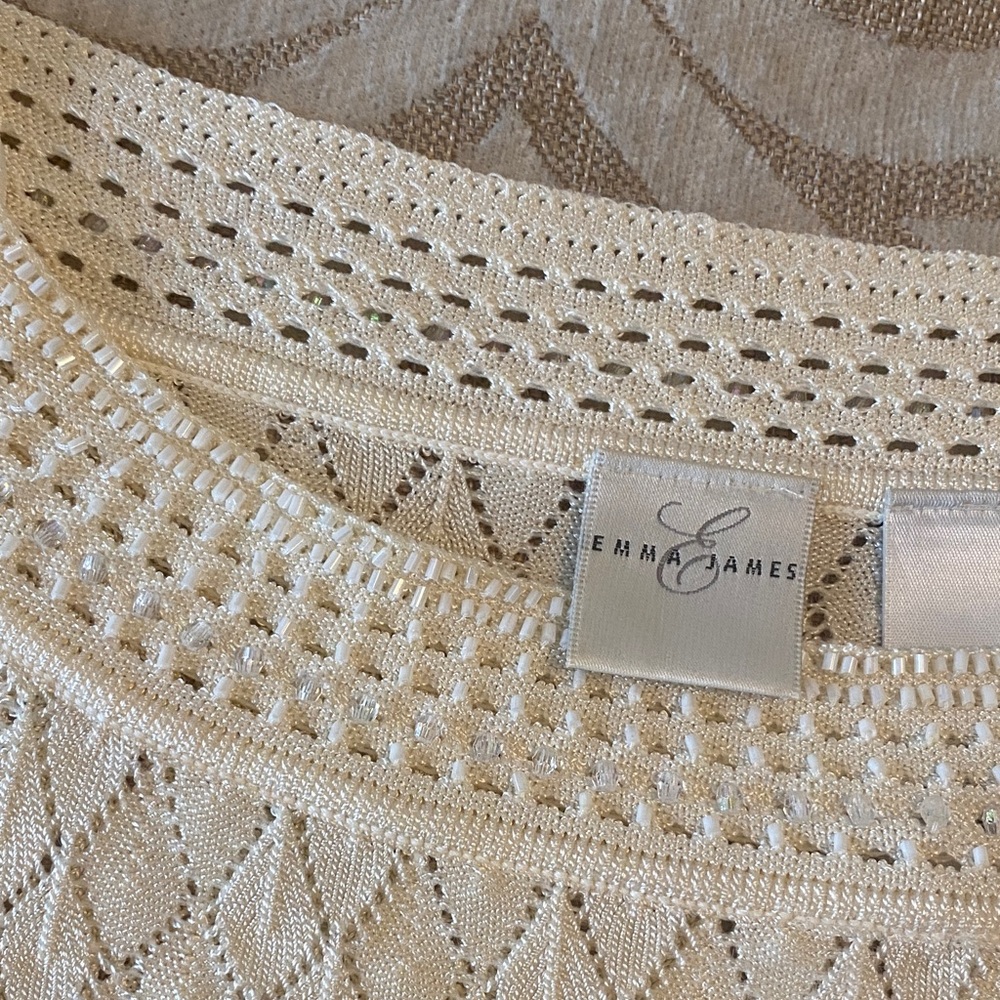 Emma James Cream Beaded Knit Sweater Size M | Feminine Boho Chic Lightweight - Picture 7 of 11
